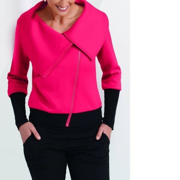 Womens Fashion Jacket Jockey Pink Black Medium Asymmetrical Zip Front - Picture 1 of 5